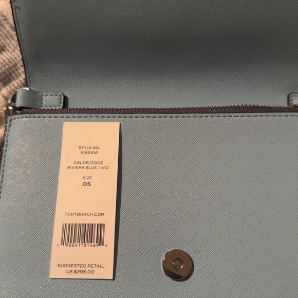 Tory Burch Convertible Leather  Wallet.  Riviera Blue With Silver Chain.  NWT. - Picture 9 of 11